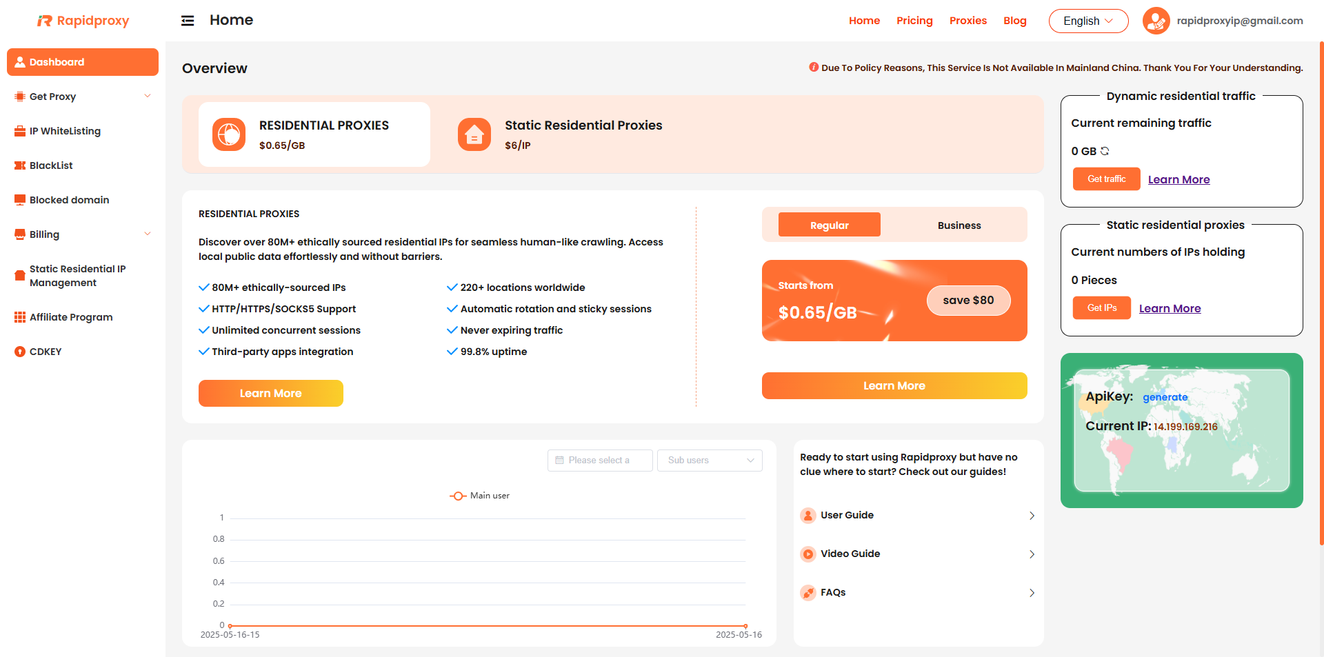 Rapidproxy.io Userdashboard